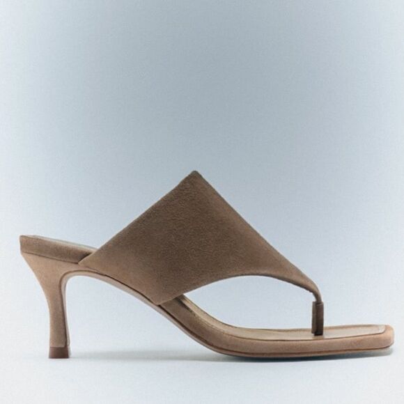 ZARA TOE POST HEELED LEATHER SANDALS - Picture 3 of 4